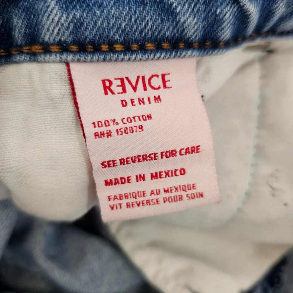 Revice Denim High Waisted Straight Leg Jeans Light Wash Distressed Size 27 *FLAW